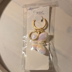 5 For 25 Gold Keychain with Iridescent Pink Butterfly Charm